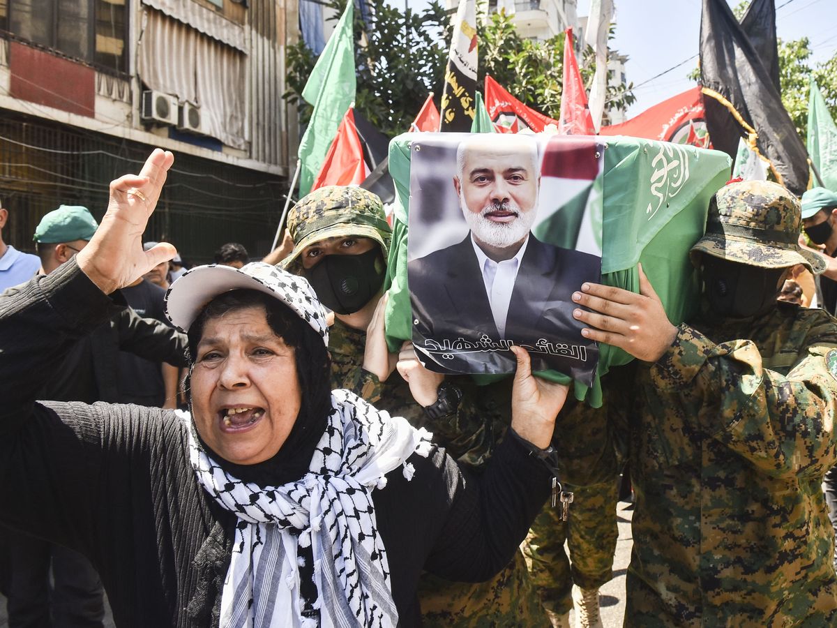 Des funérailles symboliques pour le défunt leader du Hamas Ismaïl Haniyeh à Beyrouth, au Liban, le 2 août 2024. (FADEL ITANI / NURPHOTO