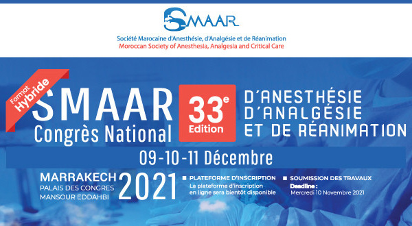 33ème congrès National, d'Anesthésie, d’analgésie et de Réanimation à Marrakech du 9 au 11 Décembre 2021